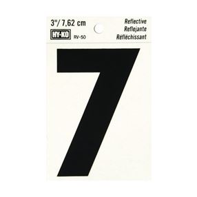 Hy-Ko RV-50/7 Reflective Sign, Character: 7, 3 in H Character, Black Character, Silver Background, Vinyl, Pack of 10