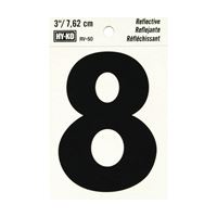 HY-KO RV-50/8 Reflective Sign, Character: 8, 3 in H Character, Black Character, Silver Background, Vinyl 10 Pack 