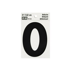 Hy-Ko RV-50/0 Reflective Sign, Character: 0, 3 in H Character, Black Character, Silver Background, Vinyl, Pack of 10