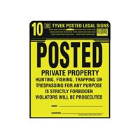 Hy-Ko PP-1 Legal Sign Kit, Square, Black Legend, Yellow Background, Tyvek, 11 in W x 11 in H Dimensions 