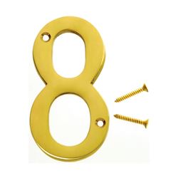 HY-KO BR-90/8 House Number, Character: 8, 4 in H Character, 2-1/2 in W Character, Brass Character, Solid Brass 