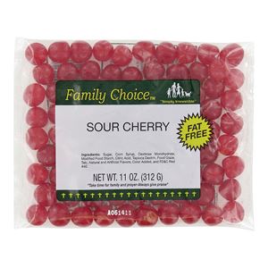 Family Choice 1131 Sour Candy, Cherry Flavor, 8 oz, Pack of 12