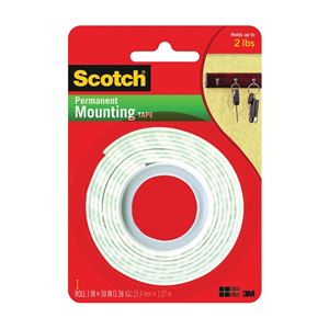 Scotch 114 Heavy-Duty Mounting Tape, 50 in L, 1 in W, White