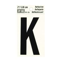 Hy-Ko RV-25/K Reflective Letter, Character: K, 2 in H Character, Black Character, Silver Background, Vinyl, Pack of 10 