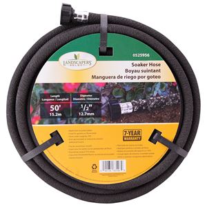 Landscapers Select P174-161102 Soaker Hose, 50 ft L, Plastic Male and Female Couplings, Rubber, Black