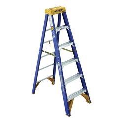WERNER Old Blue OBCN06 Step Ladder, 10 ft Max Reach H, 5-Step, 375 lb, Type IAA Duty Rating, 3 in D Step, Fiberglass 