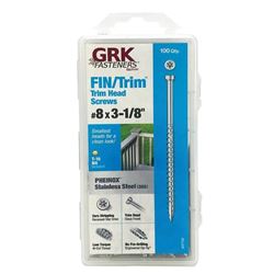 GRK Fasteners 37734 Screw, 3-1/8 in L, Trim Head, Stainless Steel, 100 PK 