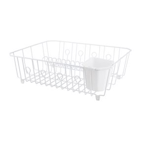 Simple Spaces JI-25W-3L Dish Drainer with Cutlery Basket, 20 lb Capacity, 13-1/2 in L, 13-3/4 in W, 5-1/2 in H, Steel