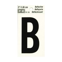 Hy-Ko RV-25/B Reflective Letter, Character: B, 2 in H Character, Black Character, Silver Background, Vinyl, Pack of 10 