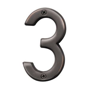 HY-KO Prestige Series BR-42OWB/3 House Number, Character: 3, 4 in H Character, Bronze Character, Brass 3 Pack