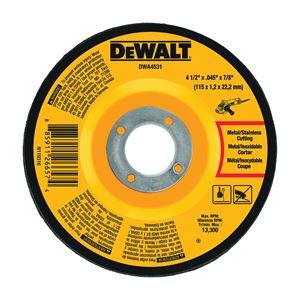 DeWALT DWA4531 Cut-Off Wheel, 4-1/2 in Dia, 0.045 in Thick, 7/8 in Arbor, Very Fine, Aluminum Oxide Abrasive