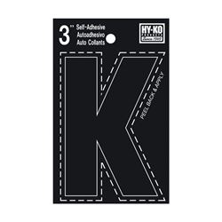 Hy-Ko 30400 Series 30421 Die-Cut Letter, Character: K, 3 in H Character, Black Character, Vinyl, Pack of 10 