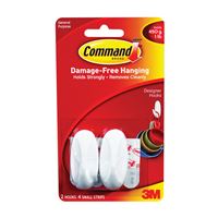 Command 17082 Designer Hook, 1/4 in Opening, 1 lb, 2-Hook, Plastic, White, Pack of 6 