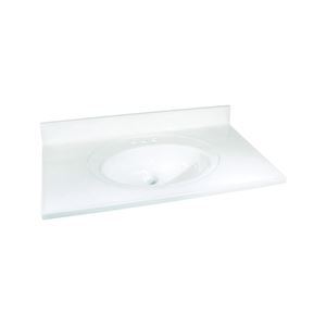 Foremost WS-2237 Vanity Top, 22 in L, 37 in W, Marble, Solid White, Oval Bowl, Countertop Edge