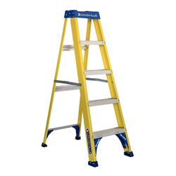 Louisville FS2005 Step Ladder, 113 in Max Reach H, 4-Step, 250 lb, Type I Duty Rating, 3 in D Step, Fiberglass 