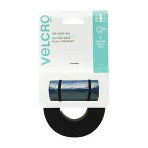 VELCRO Brand One Wrap 90340 Fastener, 3/4 in W, 12 ft L, Nylon/Polypropylene, Black