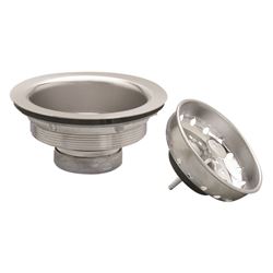 Plumb Pak PP8PC Basket Strainer with Fixed Stick Post, Stainless Steel, Chrome, For: 3-1/2 in Dia Opening Kitchen Sink 