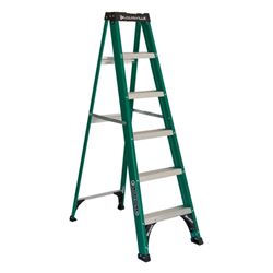 Louisville FS4006 Step Ladder, 6 ft H, Type II Duty Rating, Fiberglass, 225 lb, 5-Step, 124 in Max Reach 