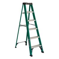 Louisville FS4006 Step Ladder, 6 ft H, Type II Duty Rating, Fiberglass, 225 lb, 5-Step, 124 in Max Reach 
