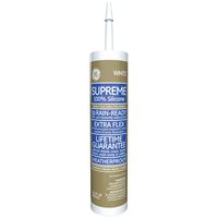 GE Supreme Silicone 2814819 Window & Door Sealant, White, 24 hr Curing, 10.1 fl-oz Cartridge, Pack of 12 