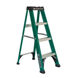 Louisville FS4004 Step Ladder, 102 in Max Reach H, 3-Step, 225 lb, Type II Duty Rating, 3 in D Step, Fiberglass 