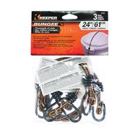 Keeper 06303 Bungee Cord, 24 in L, Rubber, Hook End, Pack of 6 