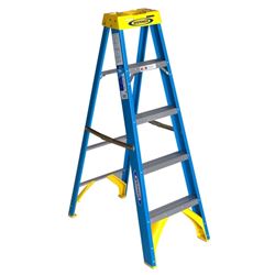 WERNER 6005 Step Ladder, 9 ft Max Reach H, 4-Step, 250 lb, Type I Duty Rating, 3 in D Step, Fiberglass, Blue 