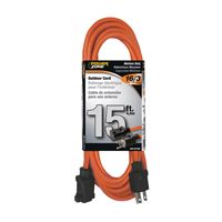 PowerZone OR501615 Extension Cord, 16 AWG Cable, 5-15P Grounded Plug, 5-15R Grounded Receptacle, 15 ft L, 125 V 