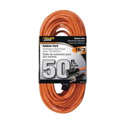 PowerZone OR501630 Extension Cord, 16 AWG Cable, 5-15P Grounded Plug, 5-15R Grounded Receptacle, 50 ft L, 125 V 