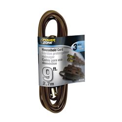 PowerZone OR670609 Extension Cord, 16 AWG Cable, 9 ft L, 125 V, Brown 