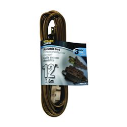 PowerZone OR670612 Extension Cord, 16 AWG Cable, 12 ft L, 125 V, Brown 