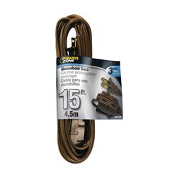 PowerZone OR670615 Extension Cord, 16 AWG Cable, 15 ft L, 125 V, Brown 