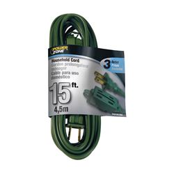 PowerZone OR780615 Extension Cord, 16 AWG Cable, 15 ft L, 125 V, Green 