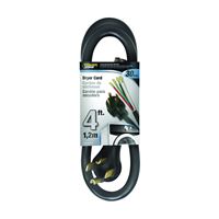 PowerZone ORD100404 Power Supply Dryer Cord, 10 AWG Cable, 4 ft L, 250 V, Black 