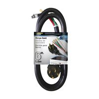 PowerZone Power Supply Range Cord, 6 8 AWG Cable, 6 ft L, 50 A, 250 V, Black 
