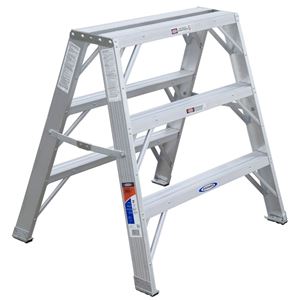 WERNER TW373-30 Work Step Ladder, 7 ft Max Reach H, 3-Step, 300 lb, Type IA Duty Rating, 3 in D Step, Aluminum