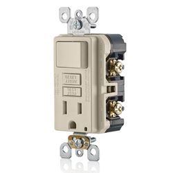 Leviton C96-GFSW1-00T Combination Switch, 2 -Pole, 15 A, 125 V, Light Almond 