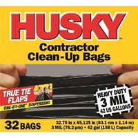 Husky HC42WC032B Clean-Up Trash Bag, 42 gal Capacity, Polyethylene Resin, Black 