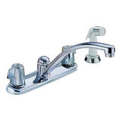 Delta Classic Series 2400LF Kitchen Faucet with Side Sprayer, 1.8 gpm, 2-Faucet Handle, Brass, Chrome Plated, Deck 