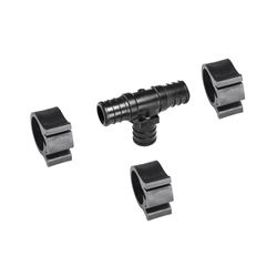 Flair-It PEXLOCK 30827 Pipe Tee with Clamp, 3/4 in, Black, 100 psi Pressure 