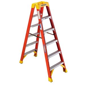 Werner T6200 Series T6206 Twin Ladder, 6 ft H, Type IA Duty Rating, Fiberglass, 300 lb, 5-Step, 10 ft Max Reach
