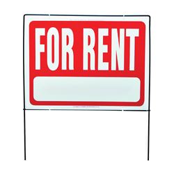 Hy-Ko RSF-603 Real Estate Sign, Rectangular, FOR RENT, White Legend, Red Background, Plastic 