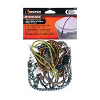 Keeper 06306 Bungee Cord, Rubber, Hook End, Pack of 6 