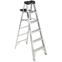 WERNER 376 Step Ladder, 6 ft Max Reach H, 5-Step, 300 lb, Type IA Duty Rating, 3 in D Step, Aluminum, Black 
