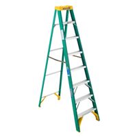 WERNER 5908 Step Ladder, 12 ft Max Reach H, 7-Step, 225 lb, Type II Duty Rating, 3 in D Step, Fiberglass, Yellow 