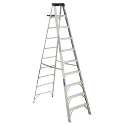 WERNER 310 Step Ladder, 14 ft Max Reach H, 9-Step, 300 lb, Type IA Duty Rating, 3 in D Step, Aluminum, Black 