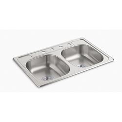 Sterling Middleton Series 14633-4-NA Kitchen Sink, 4-Faucet Hole, 33 in OAW, 22 in OAD, 6 in OAH, Stainless Steel 