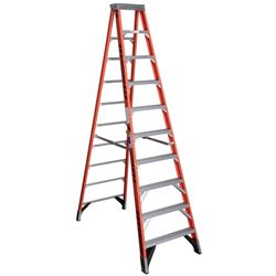 WERNER 7410 Step Ladder, 14 ft Max Reach H, 9-Step, 375 lb, Type IAA Duty Rating, 3 in D Step, Fiberglass 