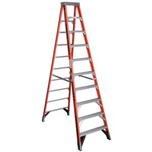 WERNER 7410 Step Ladder, 14 ft Max Reach H, 9-Step, 375 lb, Type IAA Duty Rating, 3 in D Step, Fiberglass