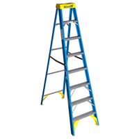 WERNER 6008 Step Ladder, 12 ft Max Reach H, 7-Step, 250 lb, Type I Duty Rating, 3 in D Step, Fiberglass, Blue 